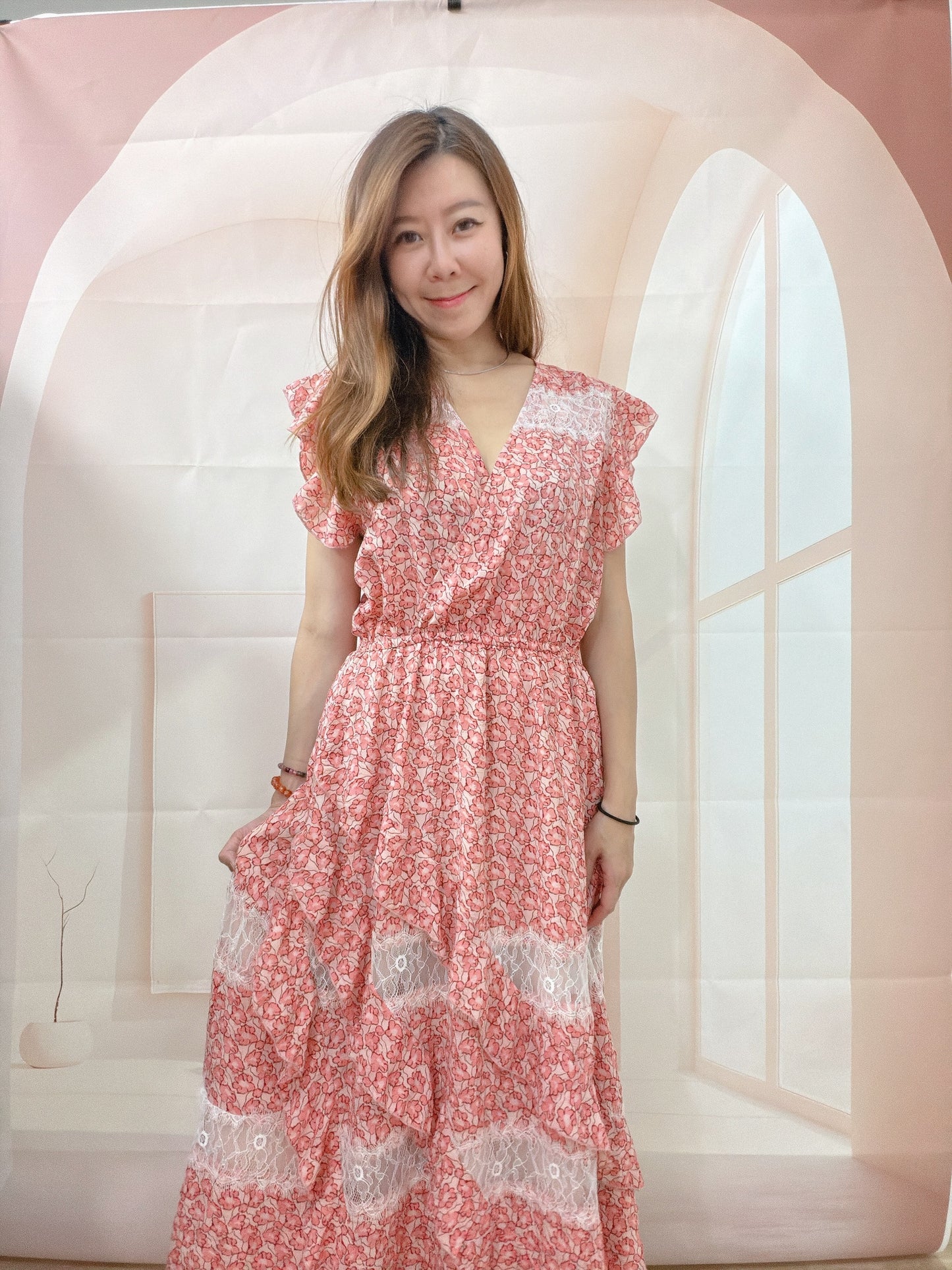 FLORAL PRINT STRETCHY WAIST DRESS