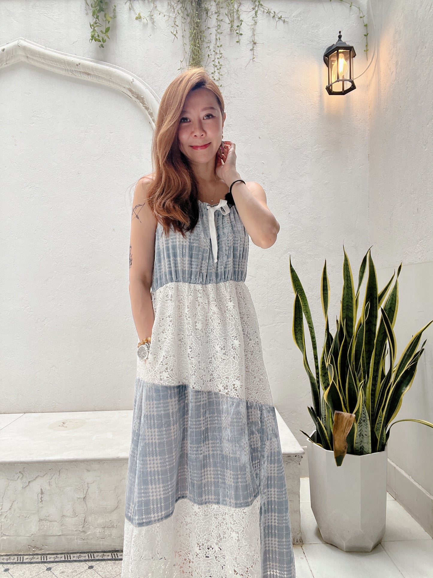 VELVET MIXED LACE DRESS