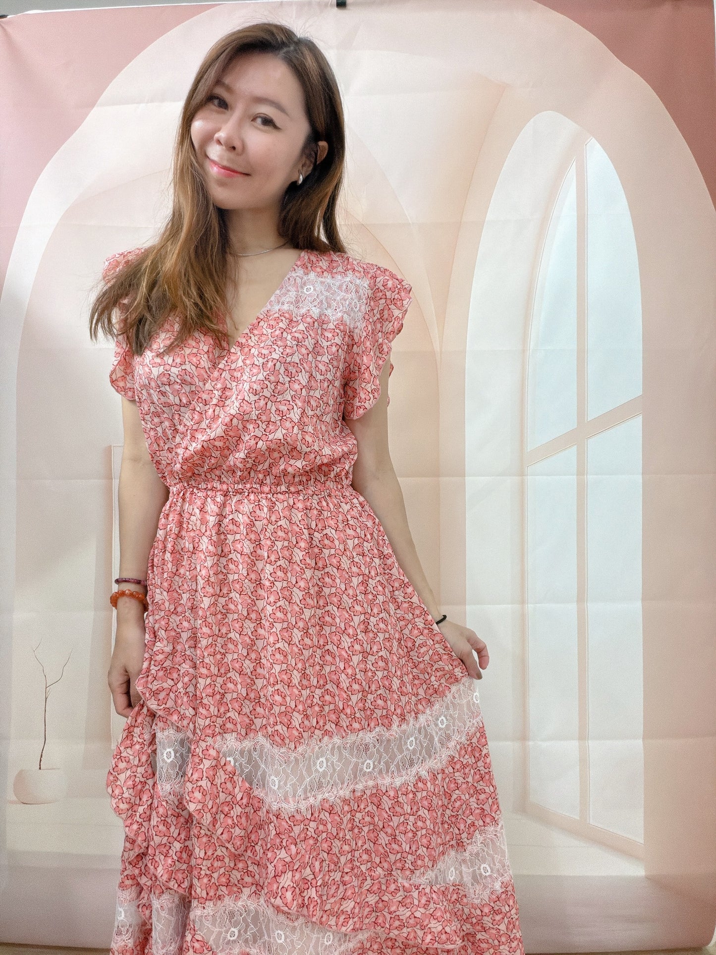 FLORAL PRINT STRETCHY WAIST DRESS