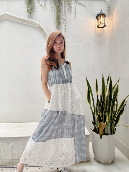 VELVET MIXED LACE DRESS