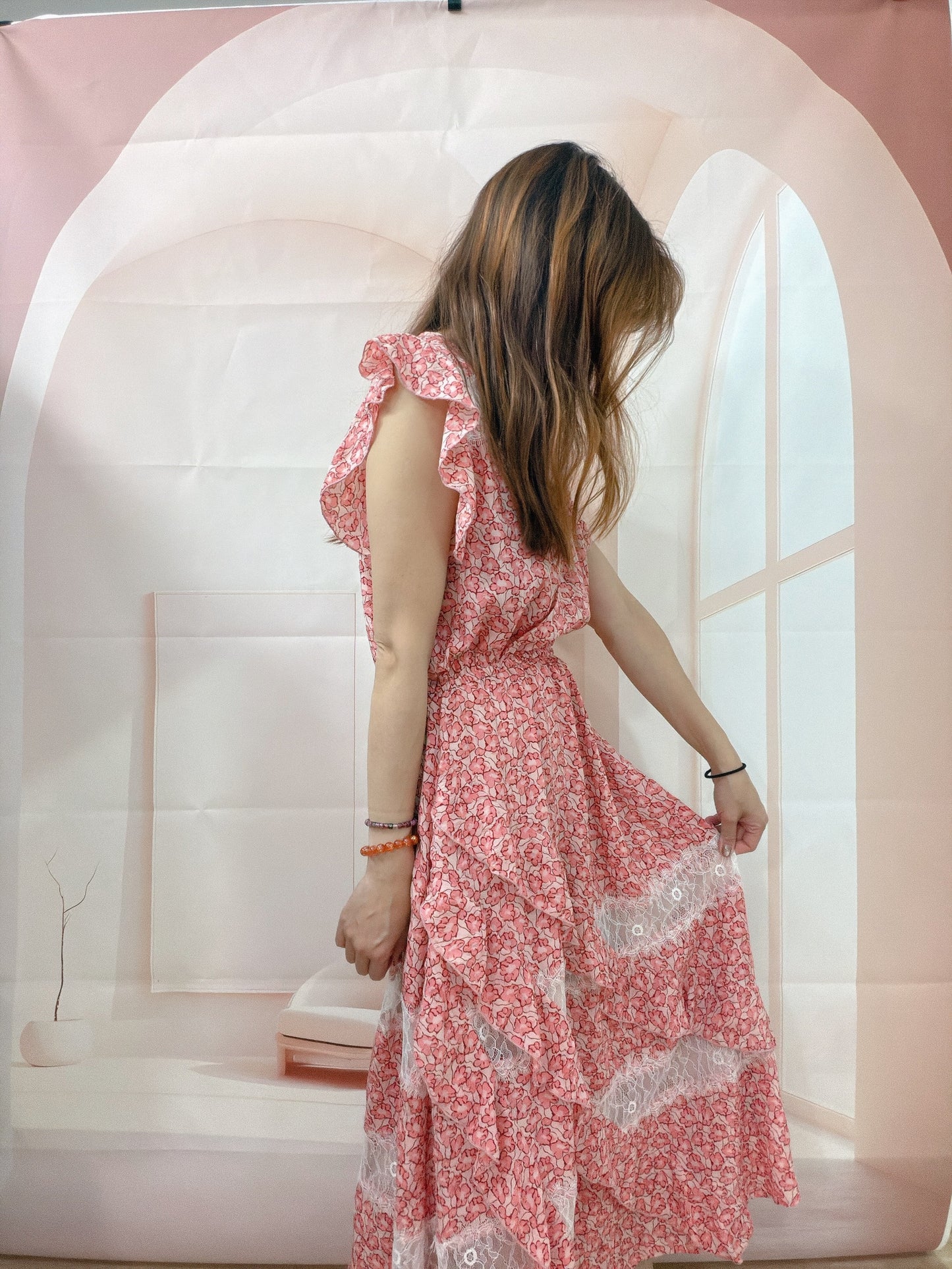 FLORAL PRINT STRETCHY WAIST DRESS