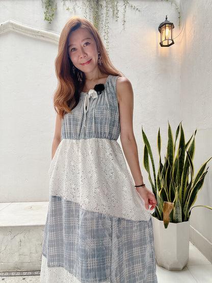 VELVET MIXED LACE DRESS
