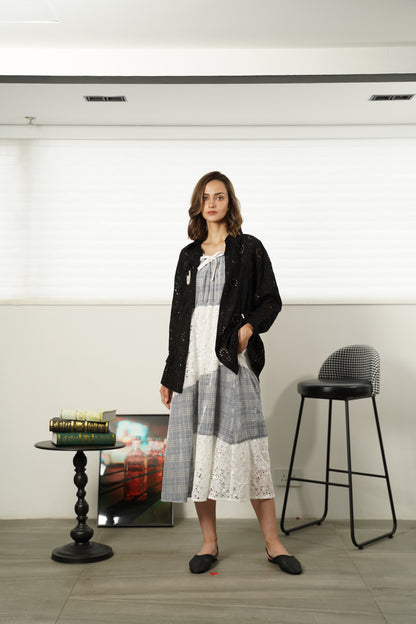 VELVET MIXED LACE DRESS